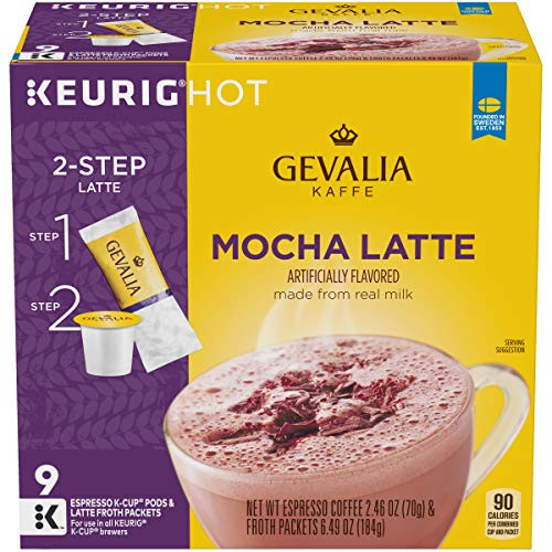 Gevalia Mocha Latte Espresso Keurig K Cup Coffee Pods & Froth Packets (36 Count, 4 Boxes of 9)