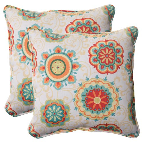 Pillow Perfect Indoor/Outdoor Fairington Aqua Corded Throw Pillow, 18.5-Inch, Set of 2