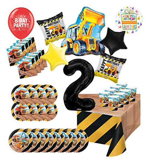 Mayflower Products Construction 2nd Birthday Party Supplies 8 Guest Big Dig Decoration Kit and Bulldozer Balloon Bouquet