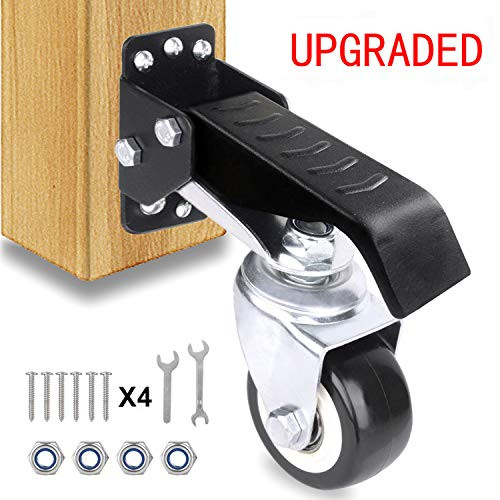 SOLEJAZZ Workbench Caster kit 4 Heavy Duty Retractable Workbench Caster Wheel All Steel Construction Urethane Wheels, Bonus Install Template[New Version]