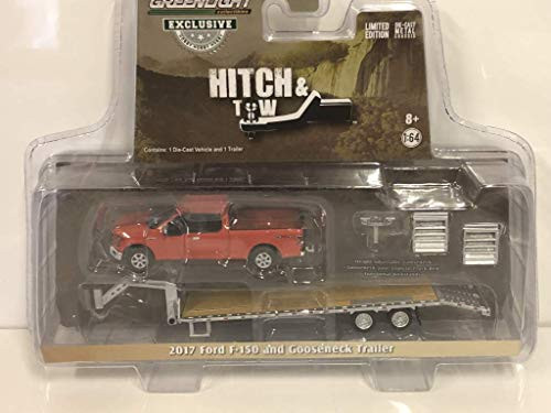 2017 Ford F-150 Pickup Truck Red with Gooseneck Trailer Hitch & Tow Series 1/64 Diecast Models by Greenlight 32151