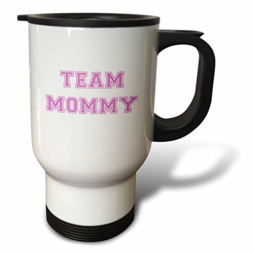 3dRose tm_151266_1" Team Mommy Pink Girly Retro Sporty or College Sports Font Gifts for Moms Good for Mothers Day" Travel Mug, 14 oz, Multicolor
