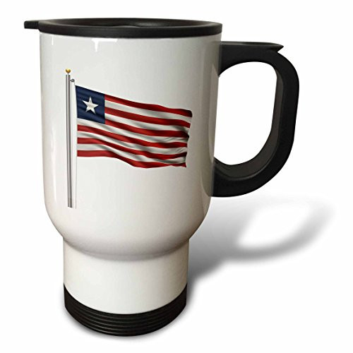 3dRose tm_157201_1 Flag of Liberia on a Flag Pole Over White Liberian Travel Mug, 14-Ounce, Stainless Steel