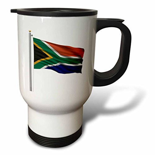 3dRose Flag of South Africa on a Flag Pole Over White African Travel Mug, 14-Ounce
