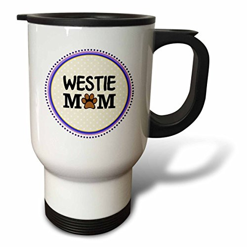 3dRose tm_151835_1 Westie Dog Mom West Highland White Terrier Doggie Mama Breed -Doggy Lover Paw Print -Owner- Travel Mug, 14-Ounce, Stainless Steel