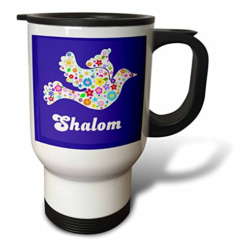 3drose White Floral Dove of Peace with Shalom Text, Flowers, Stainless Steel Travel Mug, 14-Oz