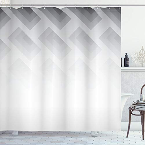 Ambesonne Grey Shower Curtain, Blur Poster Display with Simplistic Square Shapes Contemporary Mosaic Optic Illusion Print, Cloth Fabric Bathroom Decor Set with Hooks, 84" Long Extra, White Grey