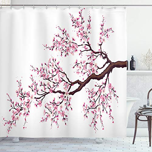 Ambesonne Japanese Shower Curtain, Branch of a Flourishing Sakura Tree Flowers Cherry Blossoms Spring Theme Art, Cloth Fabric Bathroom Decor Set with Hooks, 84" Long Extra, Pink Brown Ambesonne Japanese Shower Curtain, Branch of a Flourishing Sakura Tree Flowers Cherry Blossoms Spring Theme Art, Cloth Fabric Bathroom Decor Set with Hooks, 84" Long Extra, Pink Brown