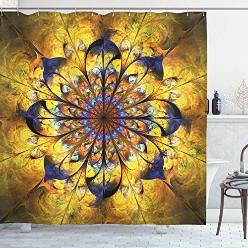 Ambesonne Yellow and Blue Shower Curtain, Mandala with Floral Ornamental Psychedelic Fantasy Rays Pattern, Cloth Fabric Bathroom Decor Set with Hooks, 84" Long Extra, Yellow Blue