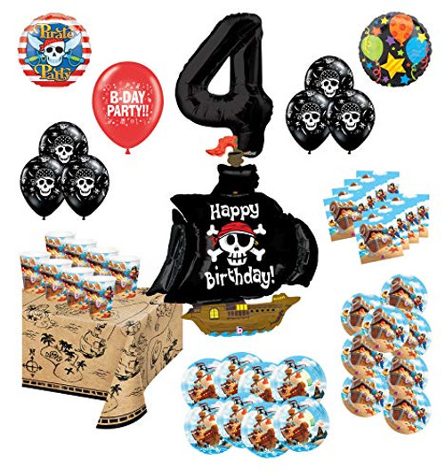 Mayflower Products Pirate Party Supplies 4th Birthday 8 Guest Decoration Kit and Balloon Bouquet