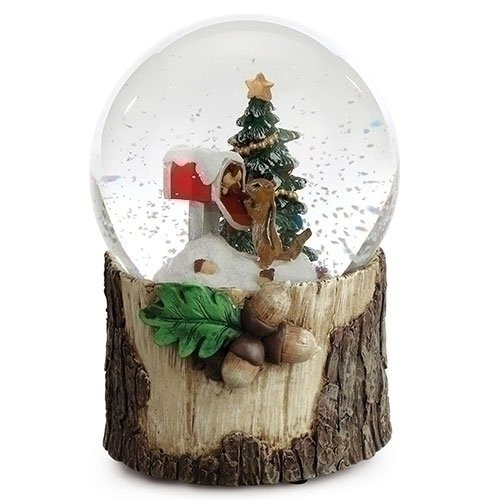 Roman Chipmunk at Mailbox with Christmas Tree Musical Snow Globe 5.75" 100mm