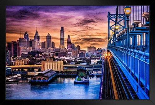 Sunset in Philadelphia from Ben Franklin Bridge Photo Black Wood Framed Art Poster 20x14 Sunset in Philadelphia from Ben Franklin Bridge Photo Black Wood Framed Art Poster 20x14