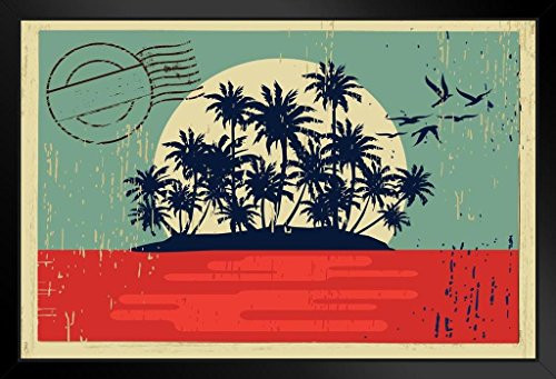 Tropical Island Palm Tree Vintage Postcard Black Wood Framed Art Poster 20x14 Tropical Island Palm Tree Vintage Postcard Black Wood Framed Art Poster 20x14