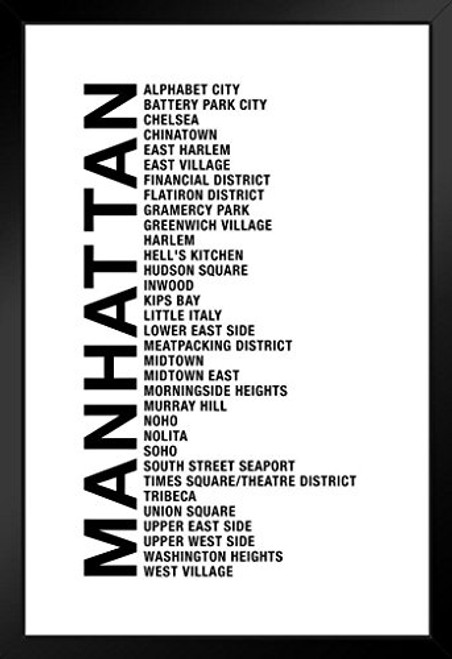 Neighborhoods Manhattan NYC New York City Chelsea Harlem Tribecca Time Square SOHO White Word Art Black Wood Framed Art Poster 14x20 Neighborhoods Manhattan NYC New York City Chelsea Harlem Tribecca Time Square SOHO White Word Art Black Wood Framed Art Poster 14x20