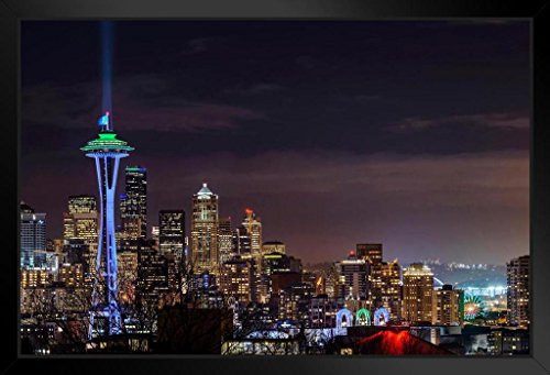 Illuminated Cityscape Seattle Washington Photo Black Wood Framed Art Poster 20x14 Illuminated Cityscape Seattle Washington Photo Black Wood Framed Art Poster 20x14