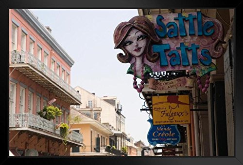 View of Bourbon Street French Quarter New Orleans Louisiana Photo Art Print Black Wood Framed Poster 20x14