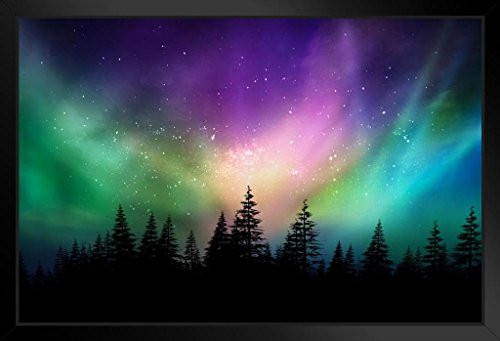 Aurora Borealis Northern Lights Over Canadian Forest Photo Black Wood Framed Art Poster 20x14 Aurora Borealis Northern Lights Over Canadian Forest Photo Black Wood Framed Art Poster 20x14