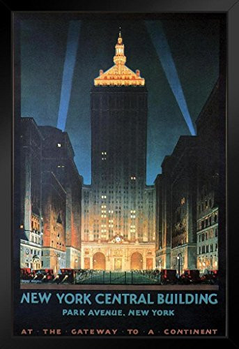 New York Central Building Vintage Travel Art Print Black Wood Framed Poster 14x20