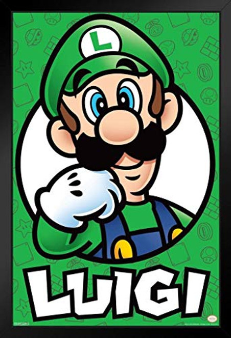 Pyramid America Super Mario Bros Luigi Nintendo Black Wood Framed Art Poster 14x20