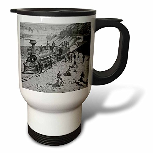 3dRose Scenes From The Union Pacific Railroad Grayscale Stainless Steel Travel Mug, 14-Ounce