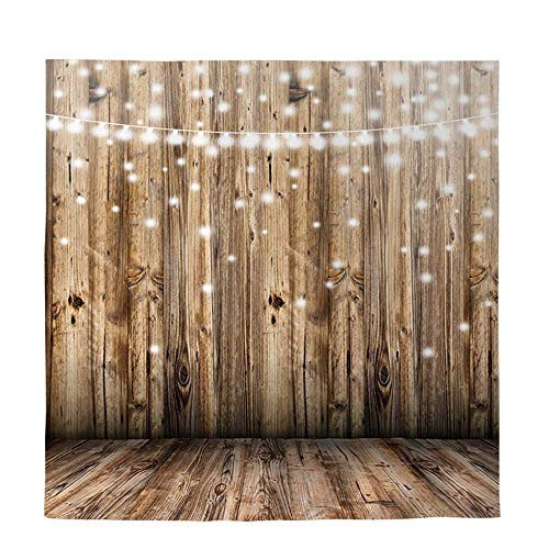 Allenjoy Soft Fabric Rustic Wood Floor Christmas Photography Backdrop White Giltter Bokeh Photo Booth Studio Props Wooden Woodland Xmas Eve Decor Banner 8x8ft Children Portrait Background