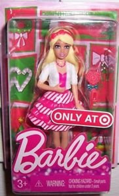 Barbie 2014 Target Exclusive Christmas Happy Holiday Mini Doll Candy Cane Dress Barbie 2014 Target Exclusive Christmas Happy Holiday Mini Doll Candy Cane Dress