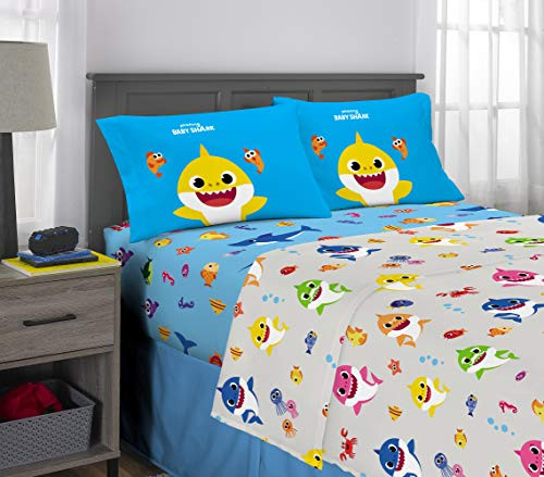 Franco Kids Bedding Super Soft Microfiber Sheet Set, 4 Piece Full Size, Baby Shark