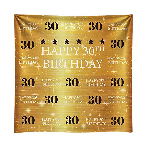 Funnytree 8X8ft Gold 30th Birthday Photography Backdrop Adult Step and Repeat Golden Glitter Shiny Background Thirty Years Old Age Party Decoration Photo Banner Photobooth Props