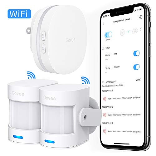Govee Wi-Fi Motion Sensor Alarm, Remote Motion Detector for Home Security, Indoor Door Sensor with APP Notifications, 2 PIR Motion Detectors and 1 Plug-in Gateway - Not Support 5G