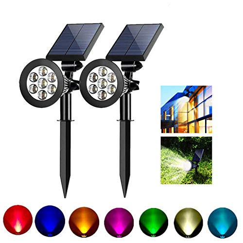 MUCH Solar Lights Outdoor, 2-in-1 Solar Spotlights Solar 7 LED Landscape Lights Auto On/Off Wall Security Lighting for Garden Yard Pathway Driveway Pool Landscaping, 2 Pack (Warm White)