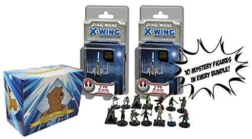 Star Wars X-Wing Miniatures Game x2 T-70 X-Wing Expansion Packs  8 Mystery Star Wars Figures and Golden Groundhog Storage Box Included Sold from SCATS