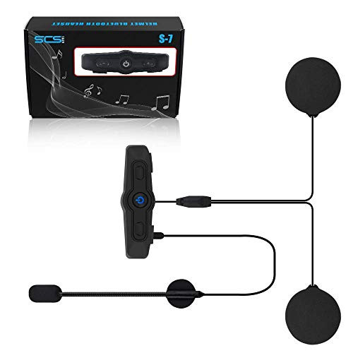 Helmet Bluetooth Headset Motorcycle Intercom- SCS ETC S-7 (2019) Helmet Intercom Motorcycle Communication System Wireless Headphone with Handsfree Calls and Voice Command for Motorbike Skiing