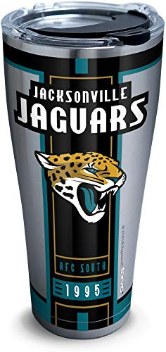 Tervis 1317744 NFL Jacksonville Jaguars - Blitz Stainless Steel Insulated Tumbler with Clear and Black Hammer Lid, 30 oz, Silver