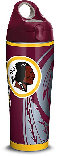 Tervis 1305186 NFL Washington Redskins Rush Stainless Steel Insulated Tumbler with Maroon Lid, 24oz Water Bottle, Silver