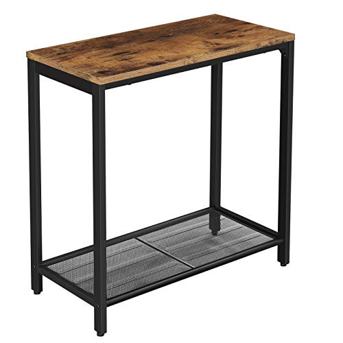 VASAGLE INDESTIC Side Table, Narrow Small End Table with Mesh Shelf, Nightstand, Living Room, Bedroom, Kitchen, Metal, Industrial Design, Rustic Brown ULET32BX