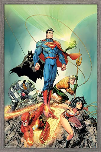 Trends International DC Comics - Justice League of America - Unite Wall Poster, 14.725" x 22.375", Barnwood Framed Version