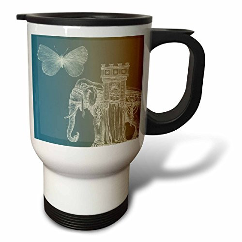 3dRose White Elephant and Butterfly Vintage Travel Mug, 14-Ounce, Stainless Steel