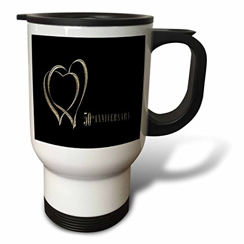3dRose Two Gold Hearts 50th Anniversary Stainless Steel Travel Mug, 14-Ounce 3dRose Two Gold Hearts 50th Anniversary Stainless Steel Travel Mug, 14-Ounce