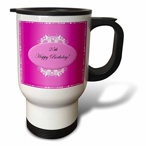3dRose Pink 25th Birthday Stainless Steel Travel Mug, 14-Ounce