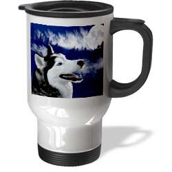 3dRose Blue Eyed Alaskan Husky Stainless Steel Travel Mug, 14-Ounce