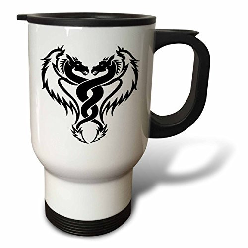 3dRose Black Dueling Dragons Stainless Steel Travel Mug, 14-Ounce