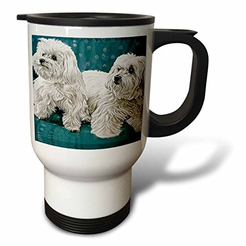 3dRose Two Maltese Travel Mug, 14-Ounce, Stainless Steel 3dRose Two Maltese Travel Mug, 14-Ounce, Stainless Steel