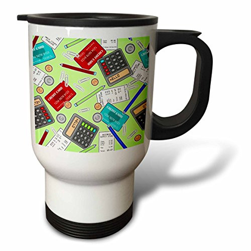 3dRose tm_185466_1 Accountant Themed Pattern Green, Travel Mug, 14-Ounce, Stainless Steel