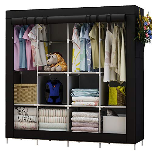 UDEAR Portable Closet Large Wardrobe Closet Clothes Organizer with 6 Storage Shelves, 4 Hanging Sections 4 Side Pockets,Black