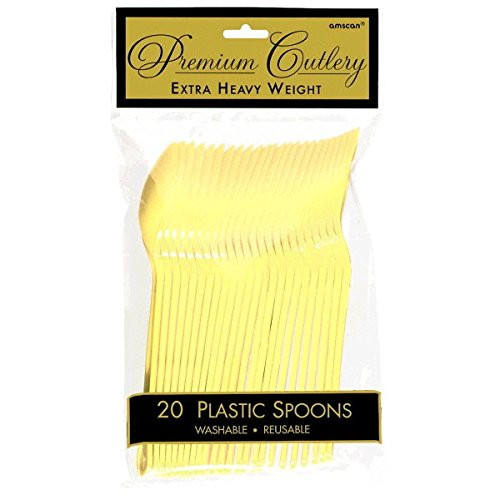 Reusable Party Premium Heavy Weight Plastic Spoons Cutlery, Light Yellow, Pack of 20