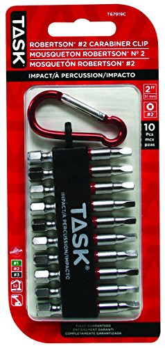 Task Tools T67919C Number-2 Robertson Impact Drill Bit Set with Carabiner Clip, 10-Piece