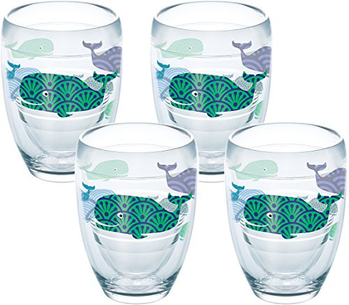 Tervis 1242986 Whale Pattern Tumbler with Wrap 4 Pack 9oz Stemless Wine Glass, Clear