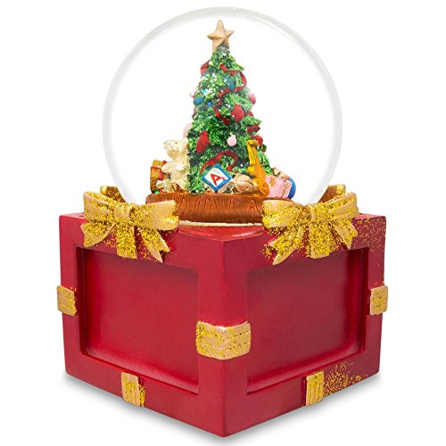BestPysanky Insert 4 Pictures in a Christmas Tree Snow Globe Music Box