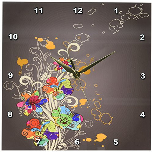 3dRose DPP_106911_1 Pretty Flowers and Birds Abstract Modern Vector Design-Wall Clock, 10 by 10-Inch