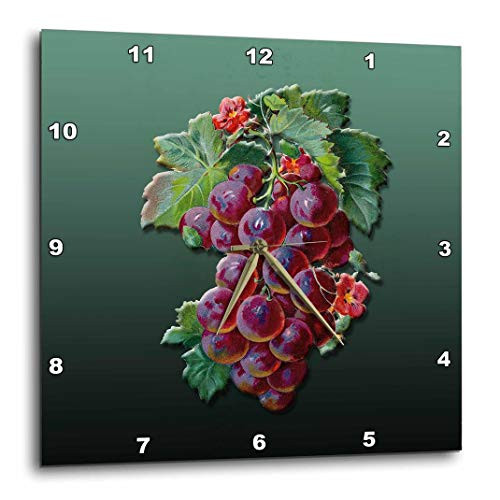 3dRose dpp_170800_1 Bunch of Dark Red Grapes with Small Red Flowers-Wall Clock, 10 by 10-Inch